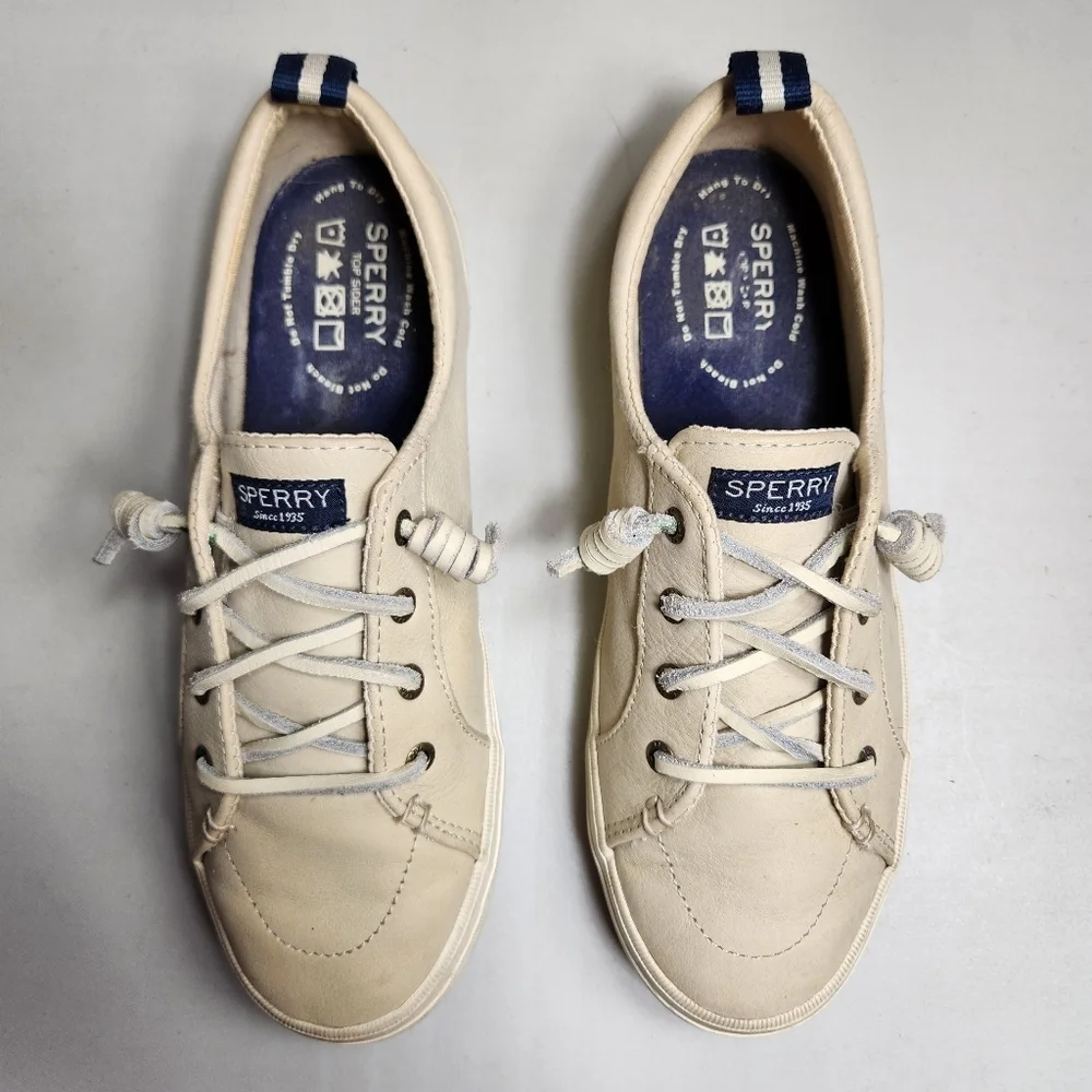 SPERRY Top-Sider STS83181 Womens |8| Beige Leather Lace Up Slip On Boat Shoes